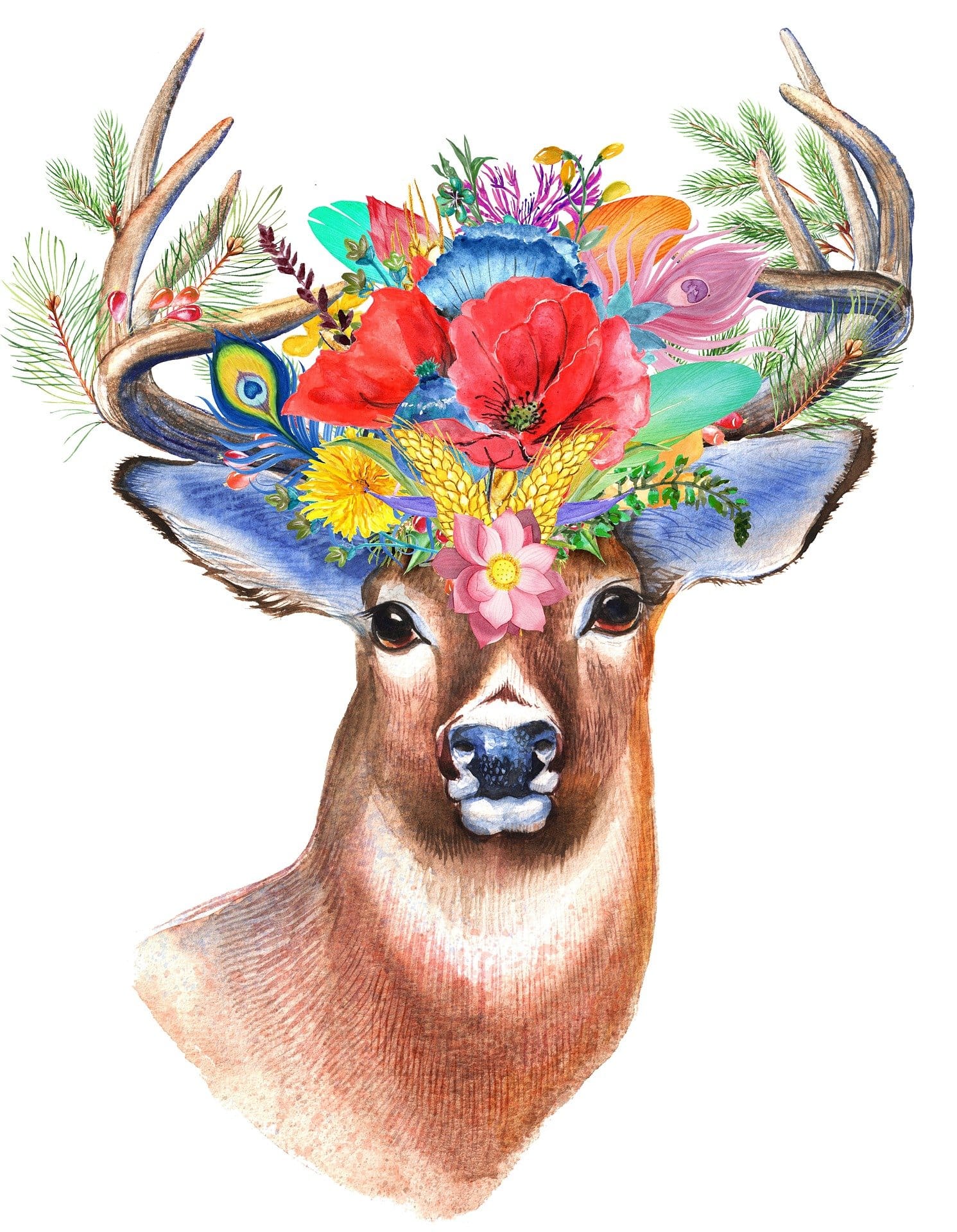 Malen nach Zahlen Hirsch mit Blumengeweih