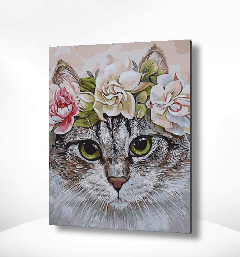 Malen nach Zahlen Katze mit Blumen