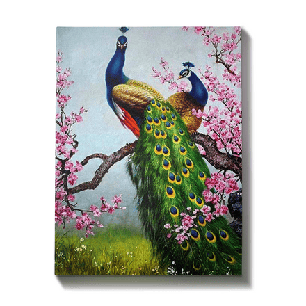 Malen nach Zahlen Pfaue mit rosa Blumen