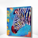Malen nach Zahlen Zebra mit blauem Hintergrund